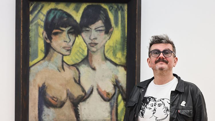 Zeichner Luz im Museum Ludwig in Köln vor dem Gemälde, dem er einen ganzen Comic widmet.