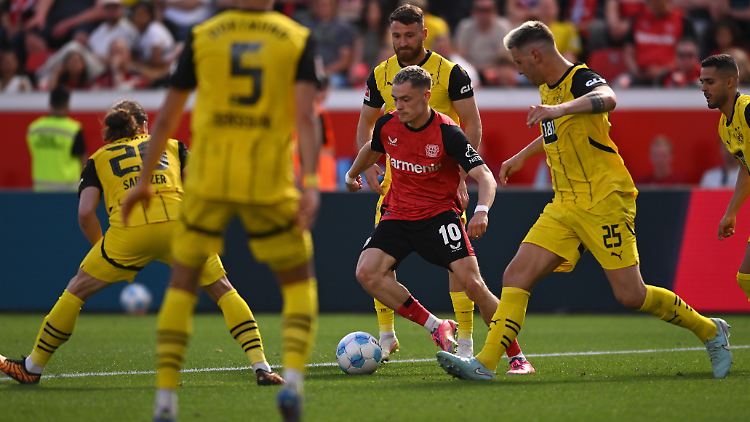 Florian Wirtz spielt mit dem Rest der Welt. Hier sind es die Spieler von Borussia Dortmund.