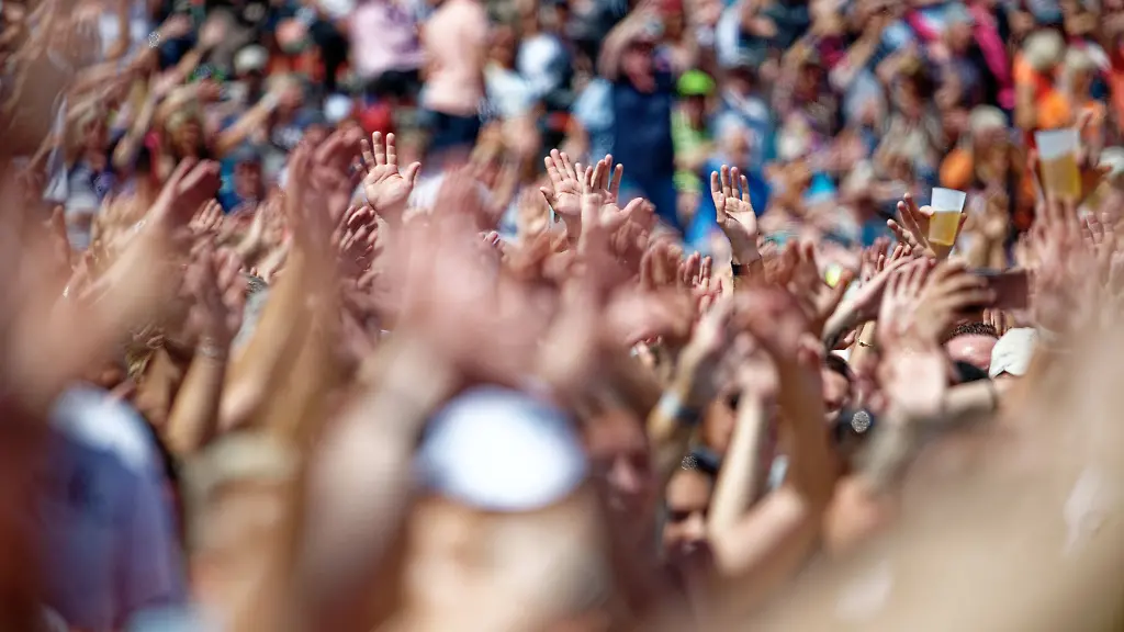 Fans-jubeln-bei-einem-Freilicht-Konzert