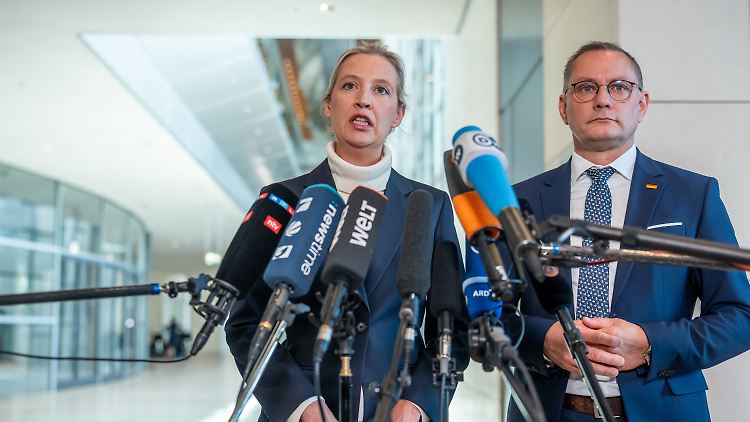 Dass kein AfD-Abgeordneter einen Ausschuss im Bundestag leitet, finden die Fraktionsvorsitzenden Alice Weidel und Tino Chrupalla nicht erfreulich.