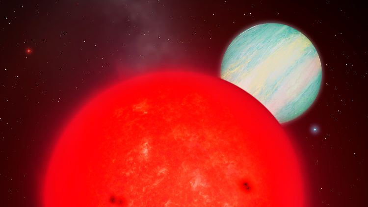 Die Illustration zeigt den Zwergstern TOI-6894 mit seinem überraschend großen Gasplaneten. 