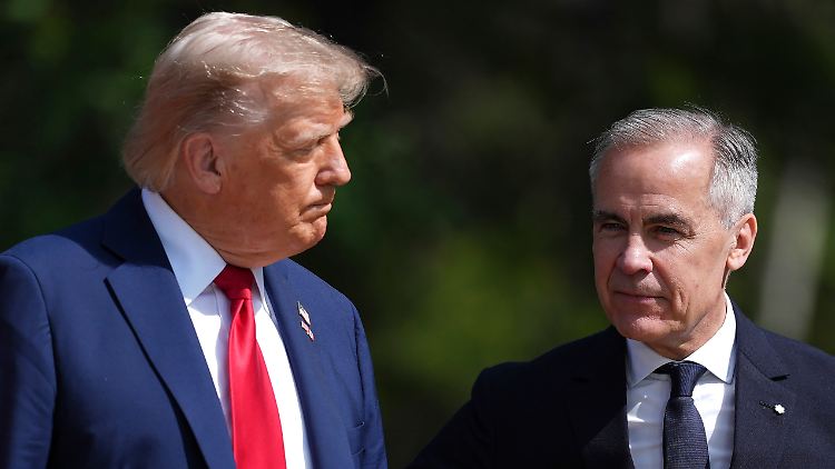 Von den durch die USA heraufbeschworenen Spannungen war zwischen Trump und Carney auf dem G7-Gipfel äußerlich nichts zu spüren. 