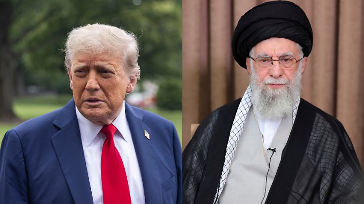 Donald Trump droht indirekt Irans geistlichen Oberhaupt, Ayatollah Ali Chamenei (rechts). 