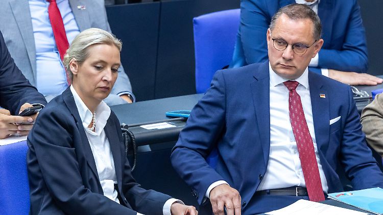 Die AfD-Partei- und Fraktionschefs Weidel und Chrupalla müssen sich mit der geplanten Bund-Länder-Arbeitsgruppe auseinandersetzen.