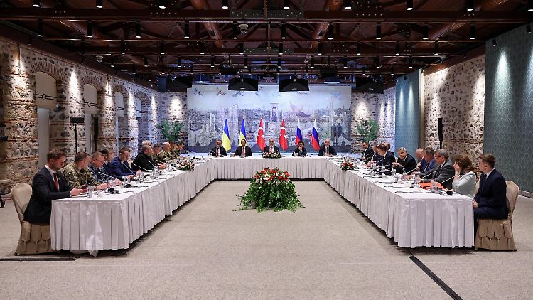 Vertreter der Ukraine und Russlands verhandeln Mitte Mai unter Vermittlung der Türkei im Istanbuler Dolmabahce-Palast.