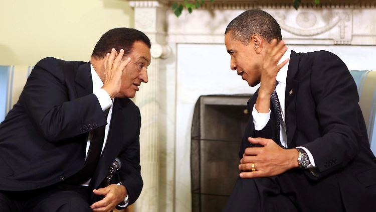 18. August 2009: US-Präsident Barack Obama empfängt den damaligen ägyptischen Präsidenten Husni Mubarak im Oval Office in Washington.