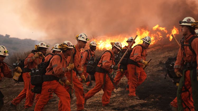 Ein Feuerwehrteam des California Department of Corrections (CDCR) kämpft gegen das Canyon Fire. 