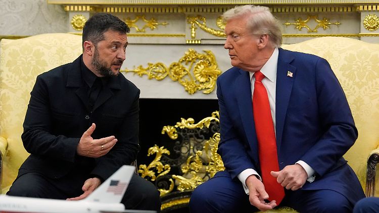 Diesmal betont harmonisch: Ukraines Präsident Wolodymyr Selenskyj und US-Präsident Donald Trump im Oval Office.