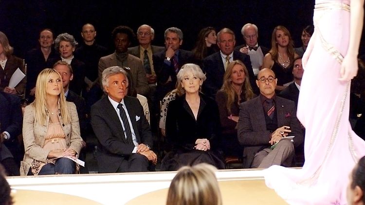 2006 spielte Heidi Klum (l.) sich "In der Teufel trägt Prada" selbst. Meryl Streep und Stanley Tucci (r.) sind auch im zweiten Teil wieder dabei.