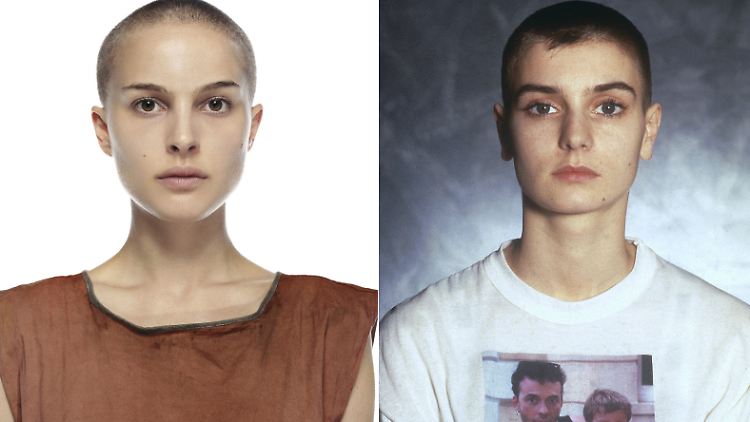 Für den Film "V for Vendetta" rasierte sich Natalie Portman (l.) 2006 die Haare ab - die Ähnlichkeit mit Sinéad O'Connor ist fappierend.