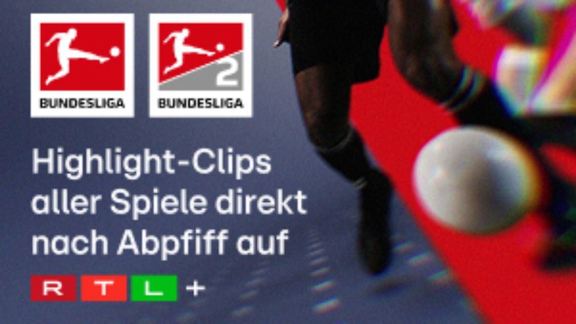 Highlight-Clips aller Spiele der 1. und 2. Bundesliga gibt es direkt nach Abpfiff auf RTL+