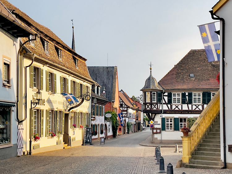 Der Marktplatz von Deidesheim ist selten so leer. Zu Pfingsten kommen hier Tausende, um einen Geißbock zu (ver)steigern – und das schon seit mehr als 600 Jahren.