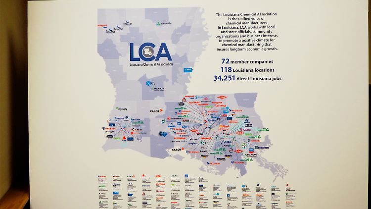 Der Südosten voller Fabriken - die Karte der Mitgliedsunternehmen im Hauptsitz der Louisiana Chemical Association in Baton Rouge