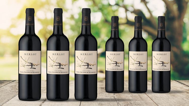 Das Rotwein-Set aus sechs Flaschen Baron Philippe de Rothschild Merlot gibt es mit einer Ersparnis von 45 Prozent.