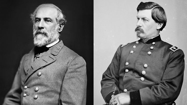 Konföderierten-General Robert E. Lee (l.) war der erfolgreichste Feldherr des Südens. Sein Gegenspieler George B. McClellan galt als brillanter Organisator, scheiterte jedoch oft an seiner übergroßen Vorsicht.
