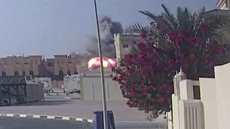 Eine Überwachungskamera zeigt die Explosion in Doha infolge des israelischen Angriffs. 