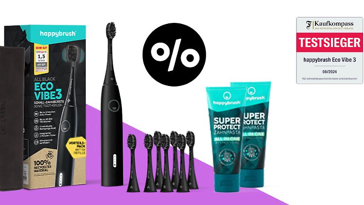 Mit unserem exklusiven Rabatt zur Woche der Zahngesundheit gibt es Happybrush-Zahnpflege-Sets zum halben Preis.