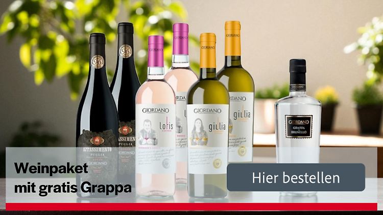 Giordano versorgt ntv.de-Leser mit einer bunten Weinauswahl zum Sparpreis inklusive eines Grappas gratis.