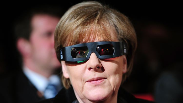 Mit 3D-Brille hat Kanzlerin Merkel den richtigen Durchblick.