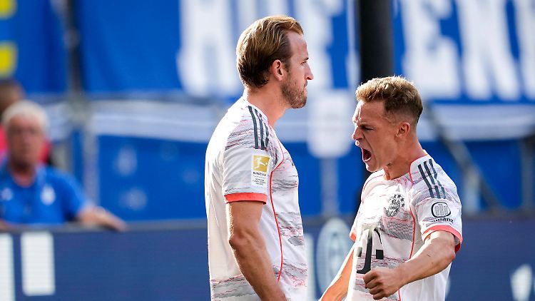 Joshua Kimmich jubelt, Harry Kane genießt.