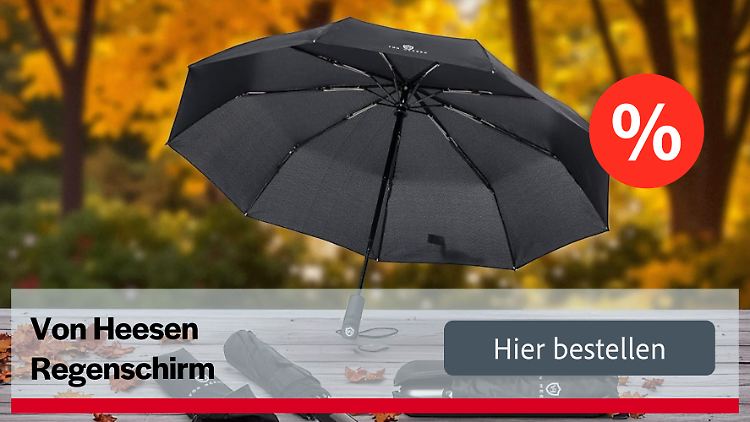 Bestens gerüstet für Herbst-Wetter: Der sturmfeste Regenschirm der Marke Von Heesen.