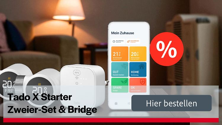 Das Starter-Set von Tado mit zwei Heizkörperthermostaten und Bridge ist bei Tink aktuell besonders günstig.