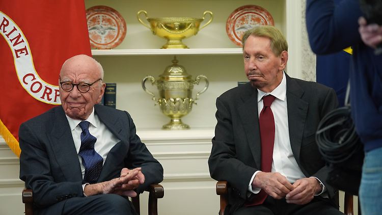 Rupert Murdoch (links) und Larry Ellison im Oval Office. Ellisons Meinungsmacht in den USA könnte bald die von Murdcoh noch übertreffen.