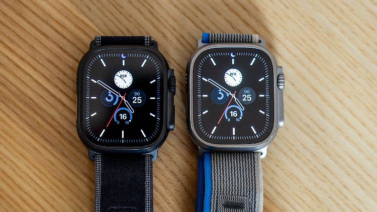 Burada Apple Watch Ultra 3'ün biraz daha dar ekran çerçevesini (solda) görebilirsiniz.
