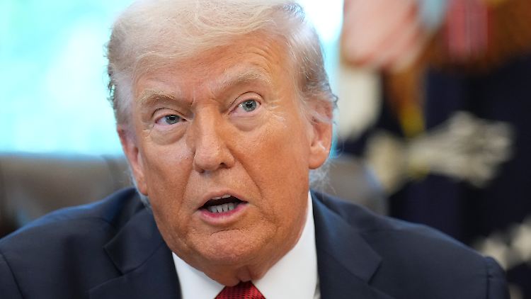 Trump bei der Pressekonferenz im Oval Office. 