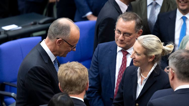 Händeschütteln mit Alice Weidel vermeidet Friedrich Merz normalerweise. Nach seiner Wahl zum Kanzler kam er nicht drumrum.