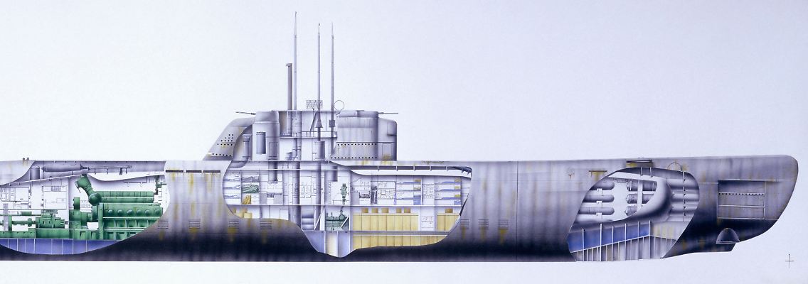 Zeichnung eines U-Boots vom Typ XXI.
