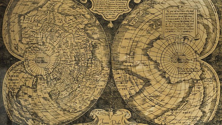 Herzförmige Kartenprojektion des flämischen Kartografen Gerardus Mercator aus dem 16. Jahrhundert.