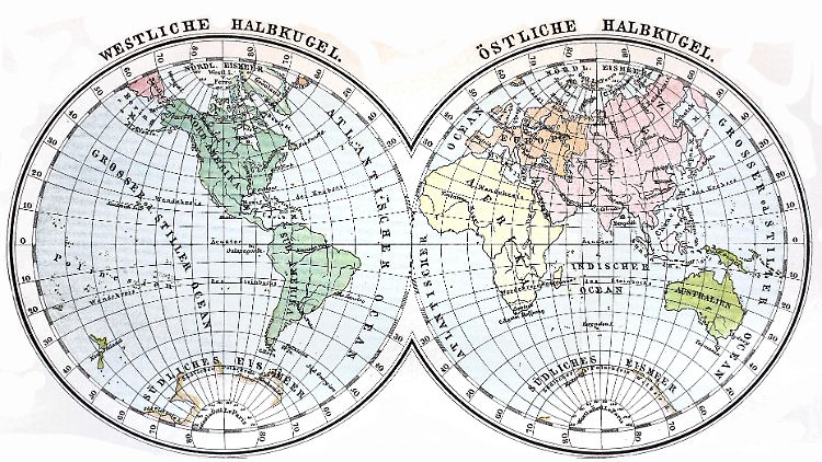 Erdkarte in Mercator-Projektion aus dem Jahr 1880.
