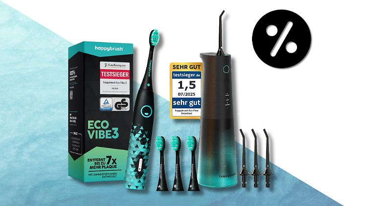 Mit unserem exklusiven Rabatt gibt es Happybrush-Zahnpflege-Sets zum halben Preis.