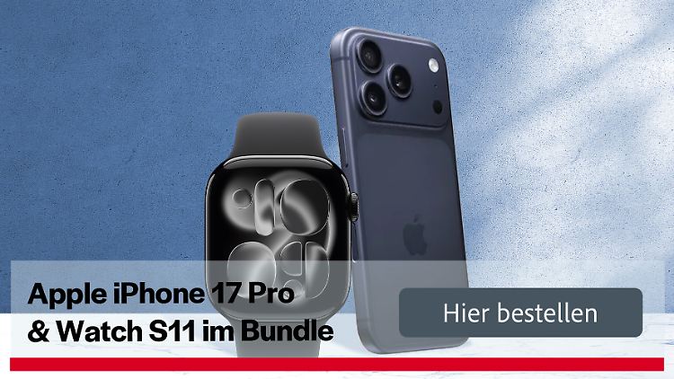 Neueste Apple-Hardware: Im o2-Tarif gibt es das iPhone 17 Pro zusammen mit der Watch S11 für nur einen Euro.
