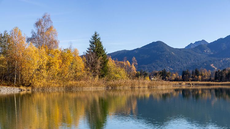 Der Forggensee vor den Ammergauer Alpen.