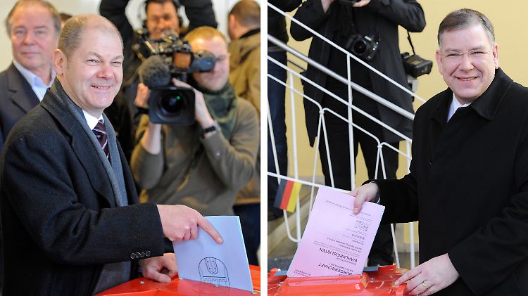 Die Spitzenkandidaten Olaf Scholz (SPD, links) und Christoph Ahlhaus (CDU) haben ihre Stimme schon abgegeben.