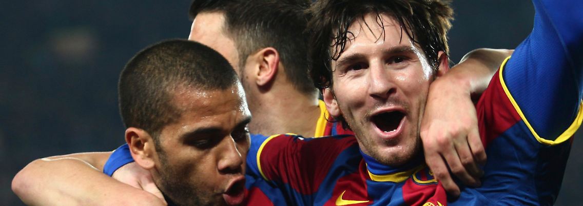 Er schon wieder: Lionel Messi, links, feiert mit dem Kollegen Dani Alves sein Siegtor gegen Bilbao.