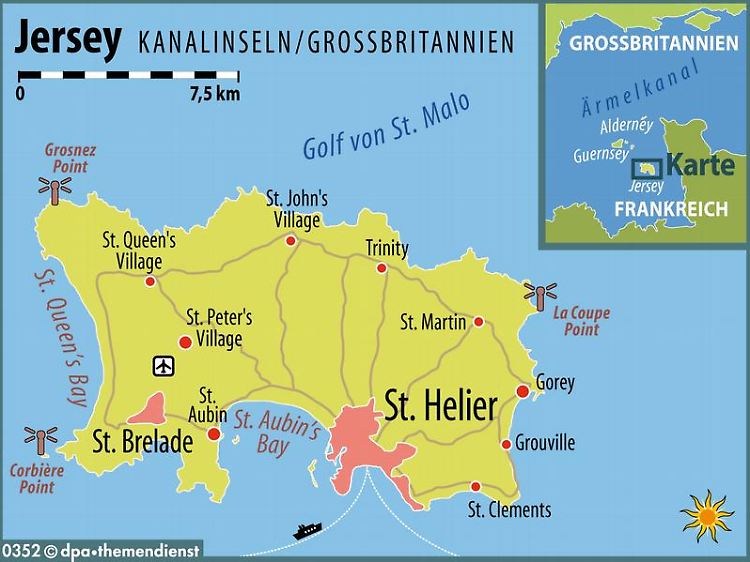 Dichter an Frankreich als an England - Jersey ist die größte Insel im Ärmelkanal. Die Inselhauptstadt St. Helier liegt ganz im Süden und ist ein beliebter Tummelplatz der Finanzwirtschaft.