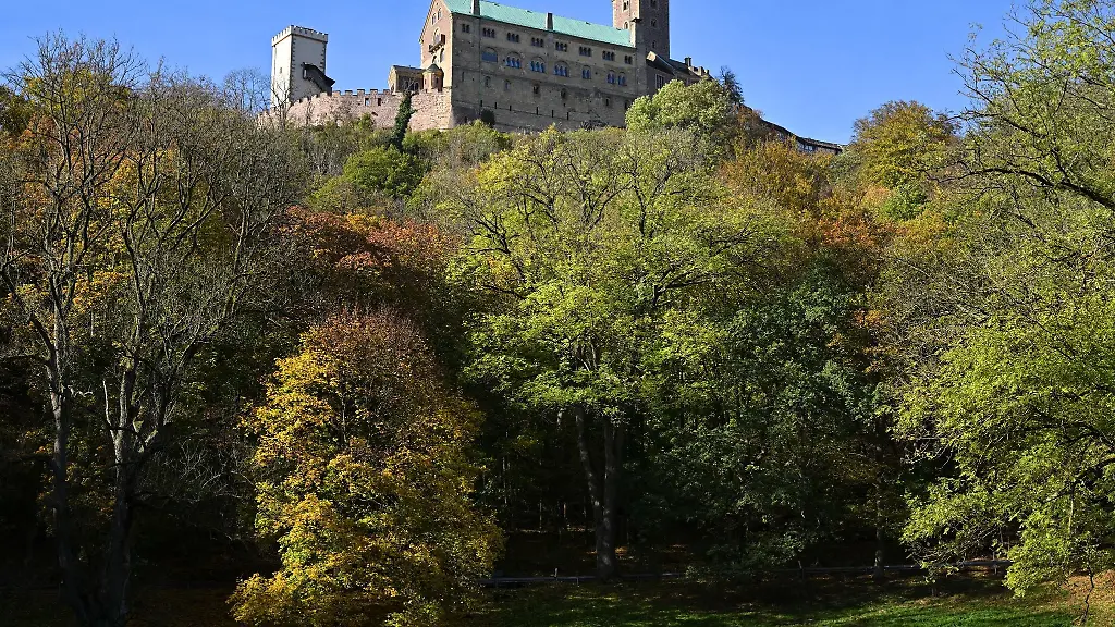 Herbstlich-faerbt-sich-das-Laub-der-Baeume-an-der-Wartburg-bei-Eisenach