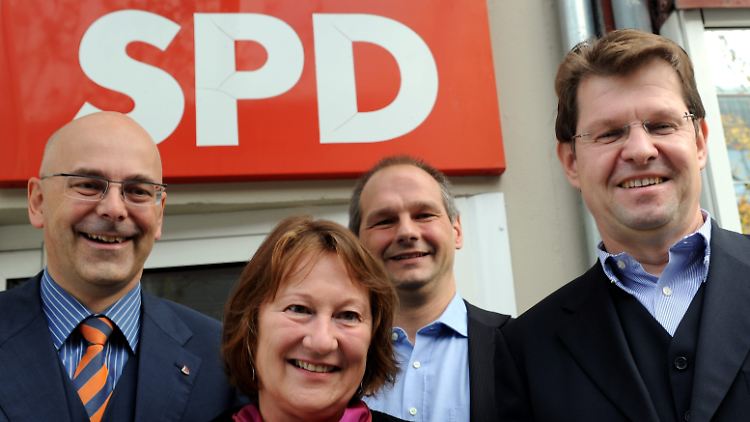 Angetreten waren vier Kandidaten: (l-r) Torsten Albig, Brigitte Fronzek, Matthias Stein und Ralf Stegner. 