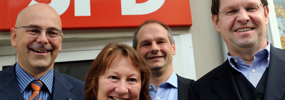 Angetreten waren vier Kandidaten: (l-r) Torsten Albig, Brigitte Fronzek, Matthias Stein und Ralf Stegner.