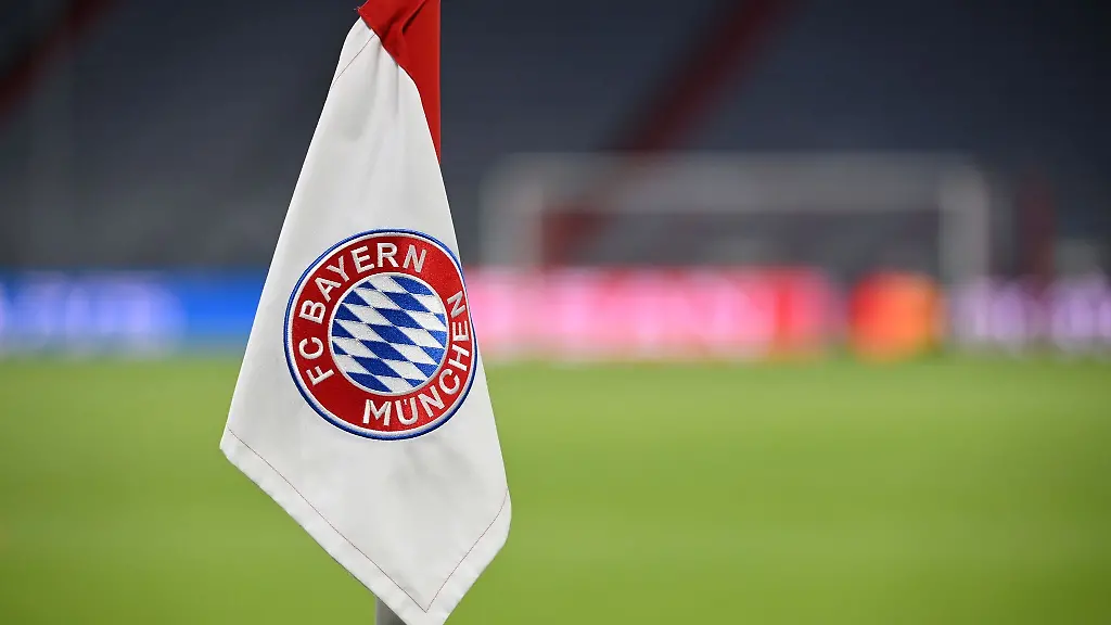 Das-Vereinswappen-des-FC-Bayern-Muenchen-auf-einer-Eckfahne