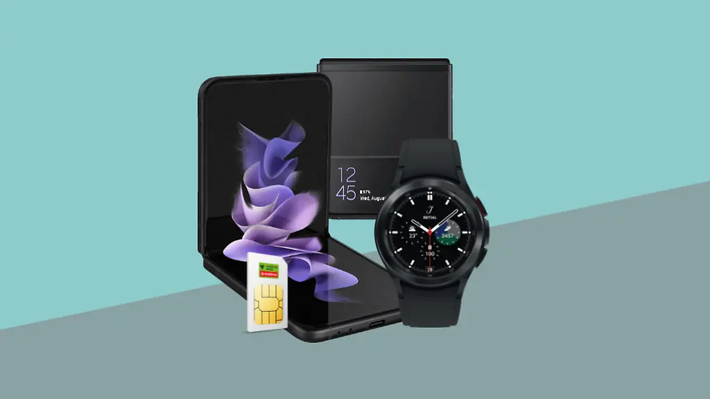 Starkes-Bundle-Galaxy-Z-Flip-3-mit-Galaxy-Watch-4-Classic-und-effektiv-kostenlosem-Vodafone-Tarif