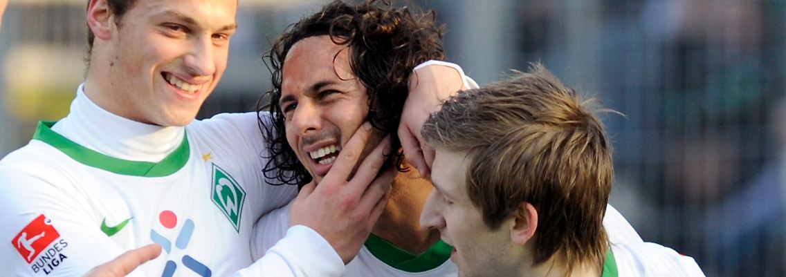 Jetzt haben sie sich wieder lieb: Die Bremer Marko Arnautovic, Claudio Pizarro und Marko Marin.