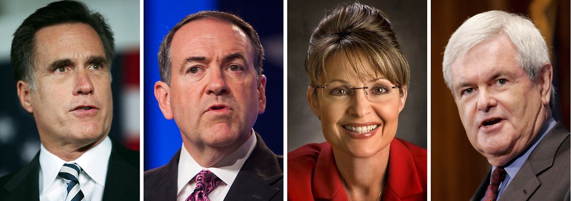 Die Republikaner Mitt Romney (l-r); Mike Huckabee, Sarah Palin und Newt Gingrich (Archivkombo).