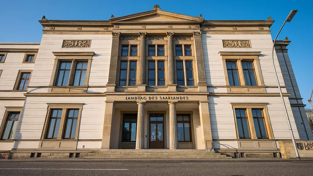 Der-Landtag-des-Saarlandes-aufgenommen-am-Morgen-nach-der-Landtagswahl