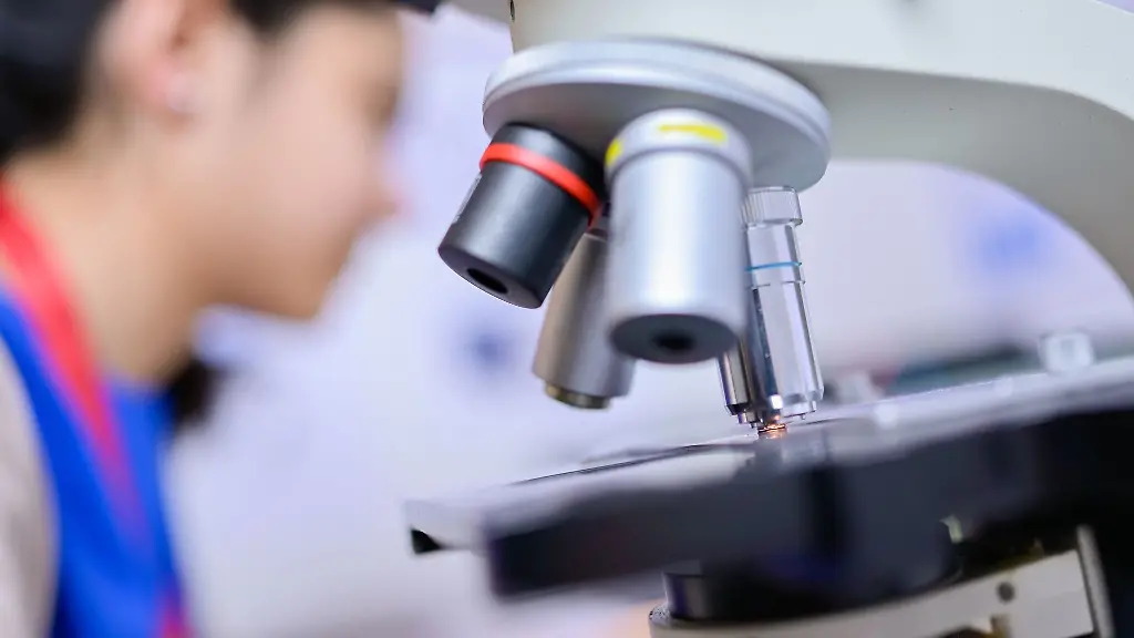 Eine-Teilnehmerin-von-Jugend-forscht-sitzt-an-einem-Mikroskop