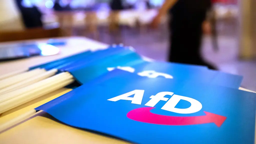 Faehnchen-mit-dem-Logo-der-AfD-liegen-beim-Landesparteitag-der-AfD-auf-einem-Tisch