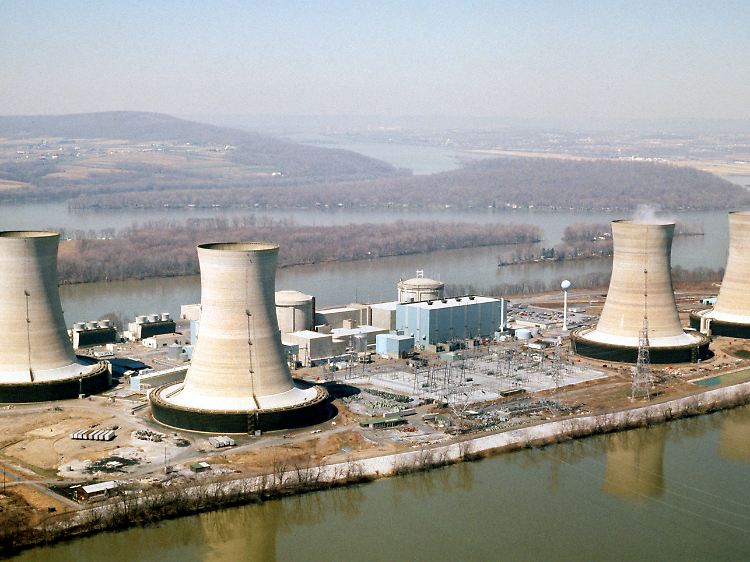 Das Atomkraftwerk "Three Mile Island" nahe Harrisburg. Hier ereignet sich 1979 ein Kernschmelzunfall.